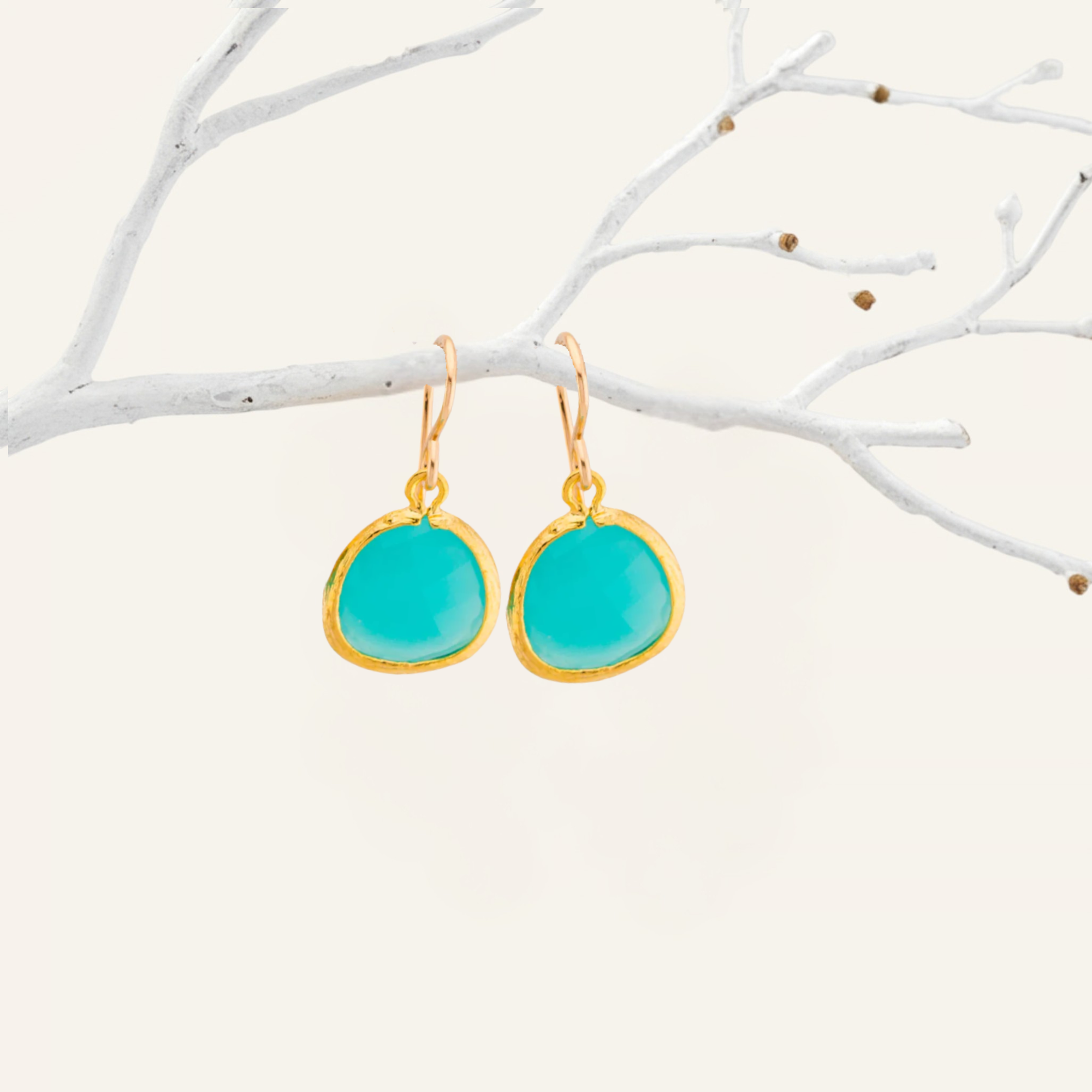 Opal Blue Glass Drops Bezel Trimmed Earrings