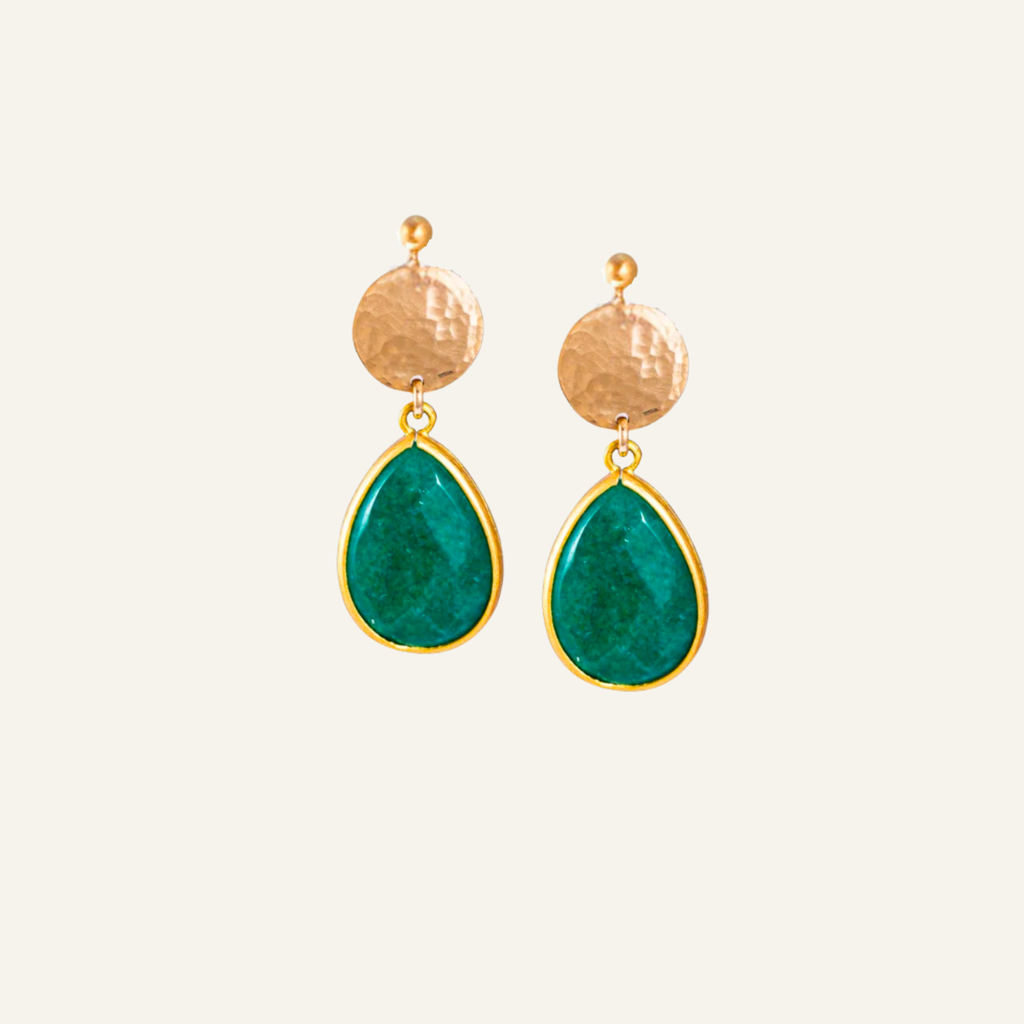 Teardrop Trimmed Emerald Stone Stud Earrings