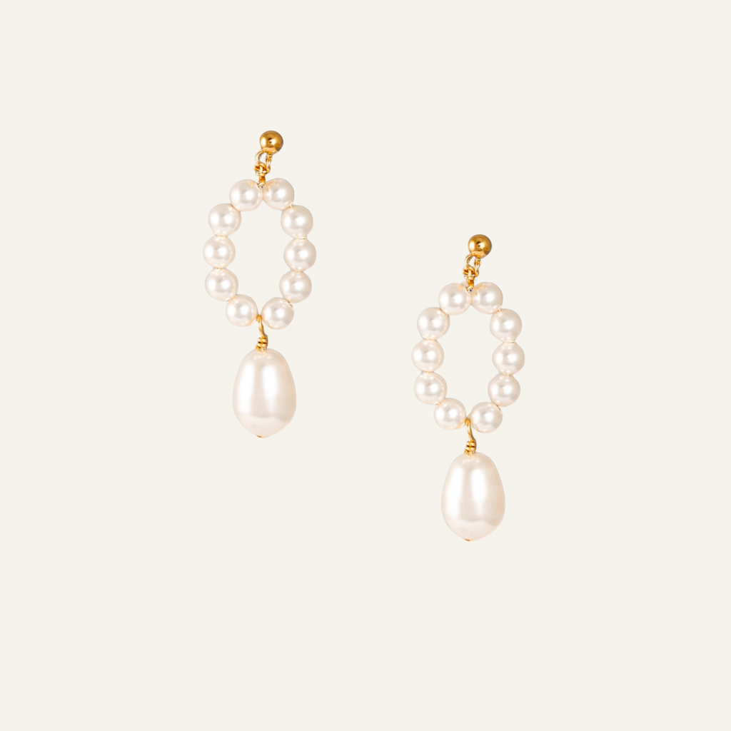 Dangle Oval Pearl Hoop Stud Earrings