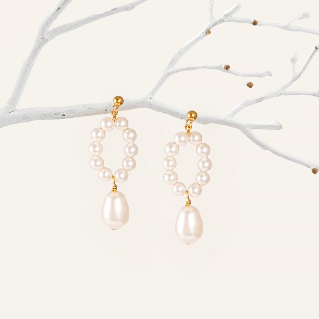 Dangle Oval Pearl Hoop Stud Earrings