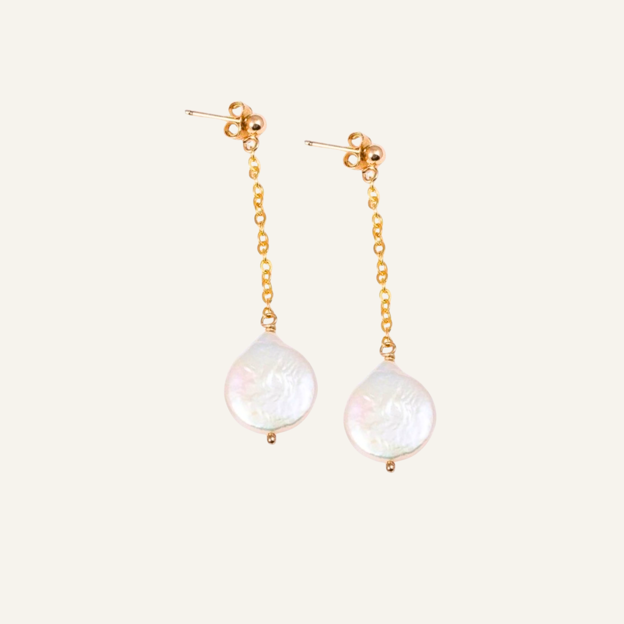 Stud Coin Pearl Dangle Earrings
