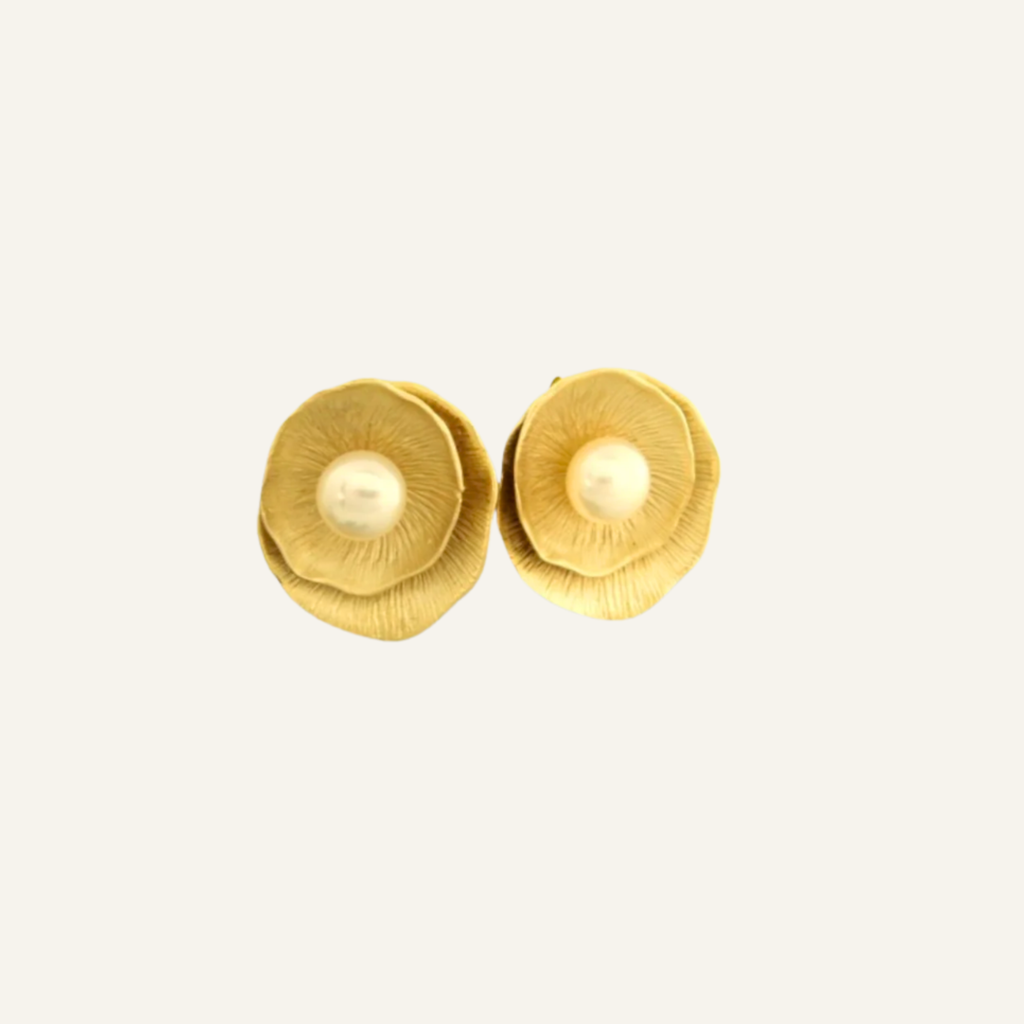 Lotus Leaf and Freshwater Pearl Stud Earrings