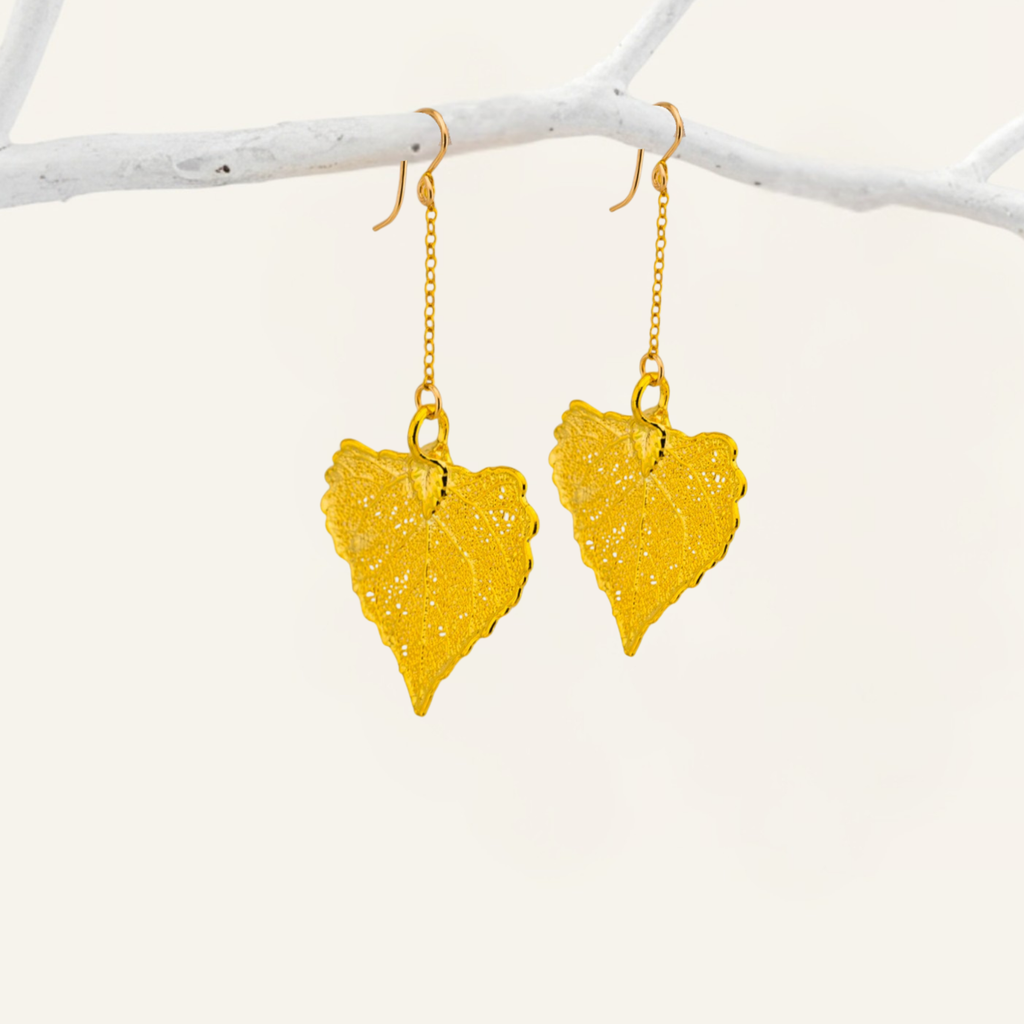 Dangle Real Leaf Long Earrings