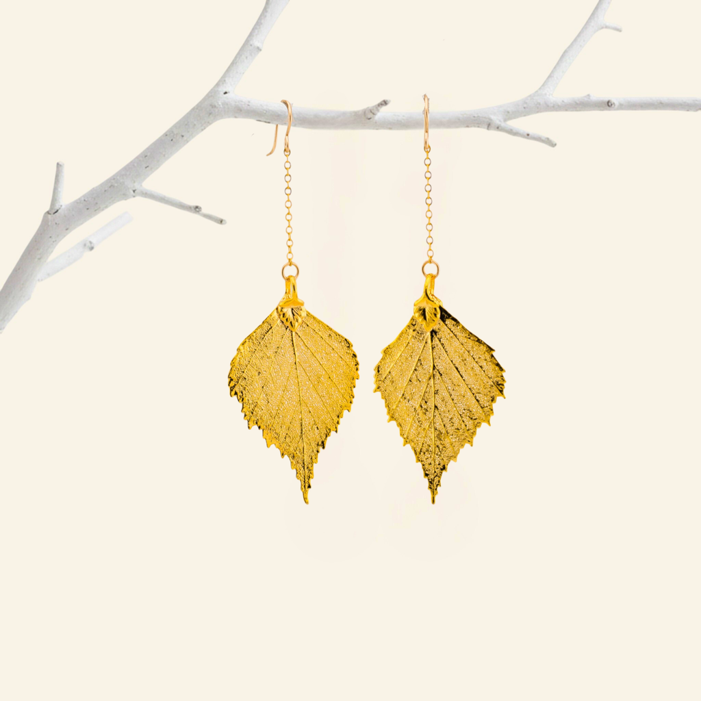 Dangle Real Leaf Long Earrings