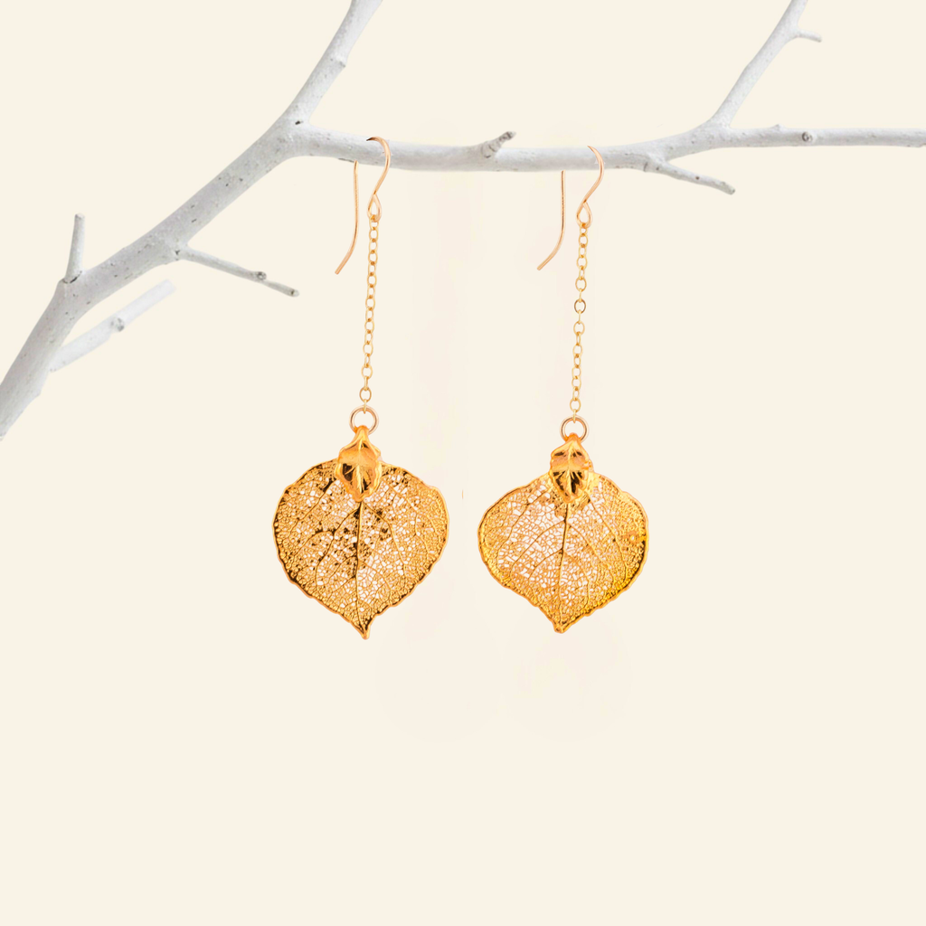 Dangle Real Leaf Long Earrings