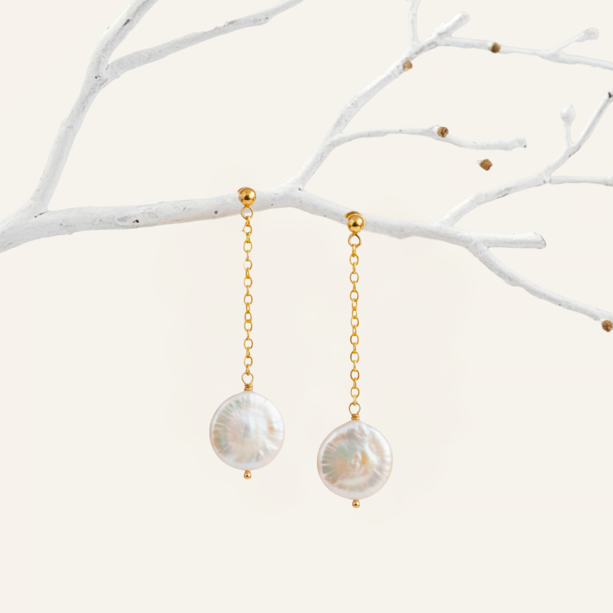 Stud Coin Pearl Dangle Earrings