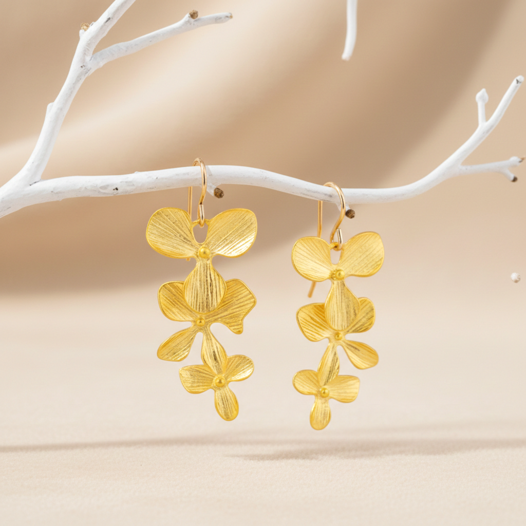 Trio Orchid Flower Earrings