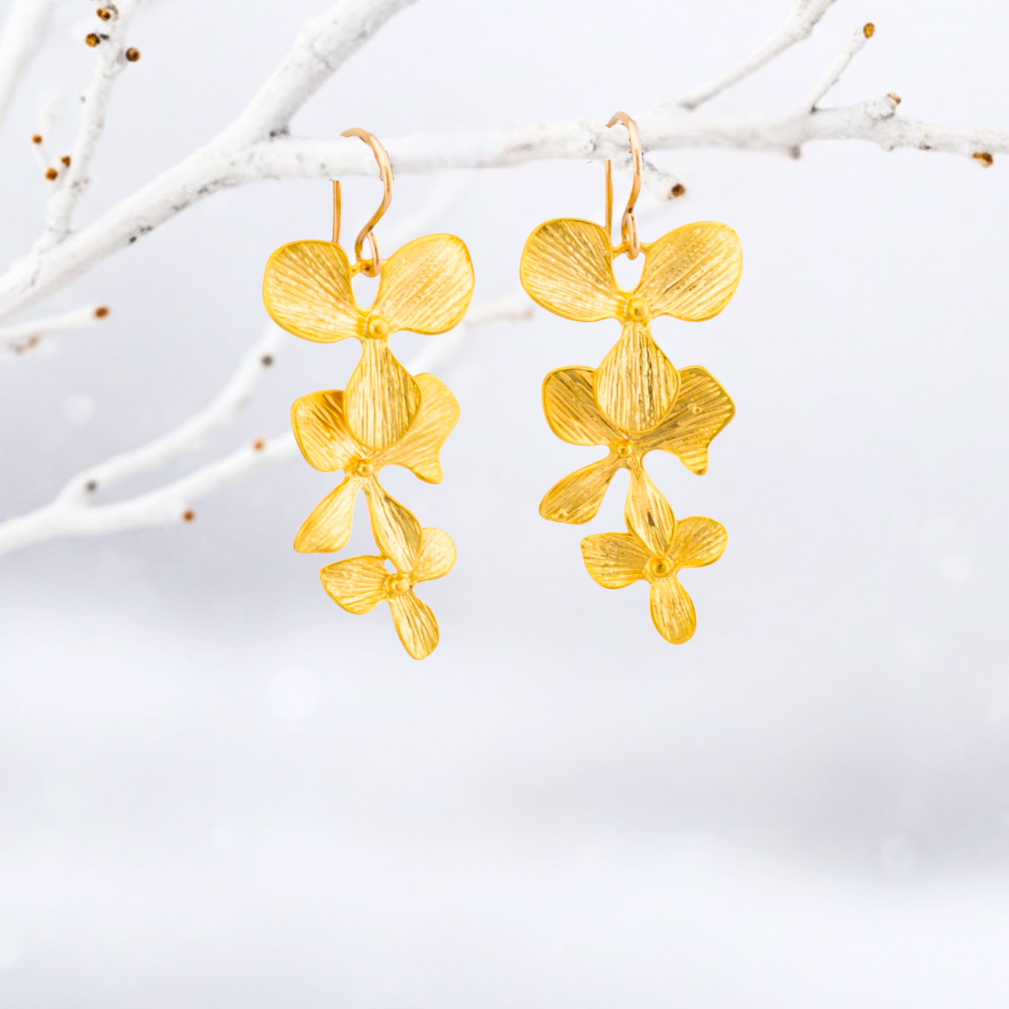 Trio Orchid Flower Earrings