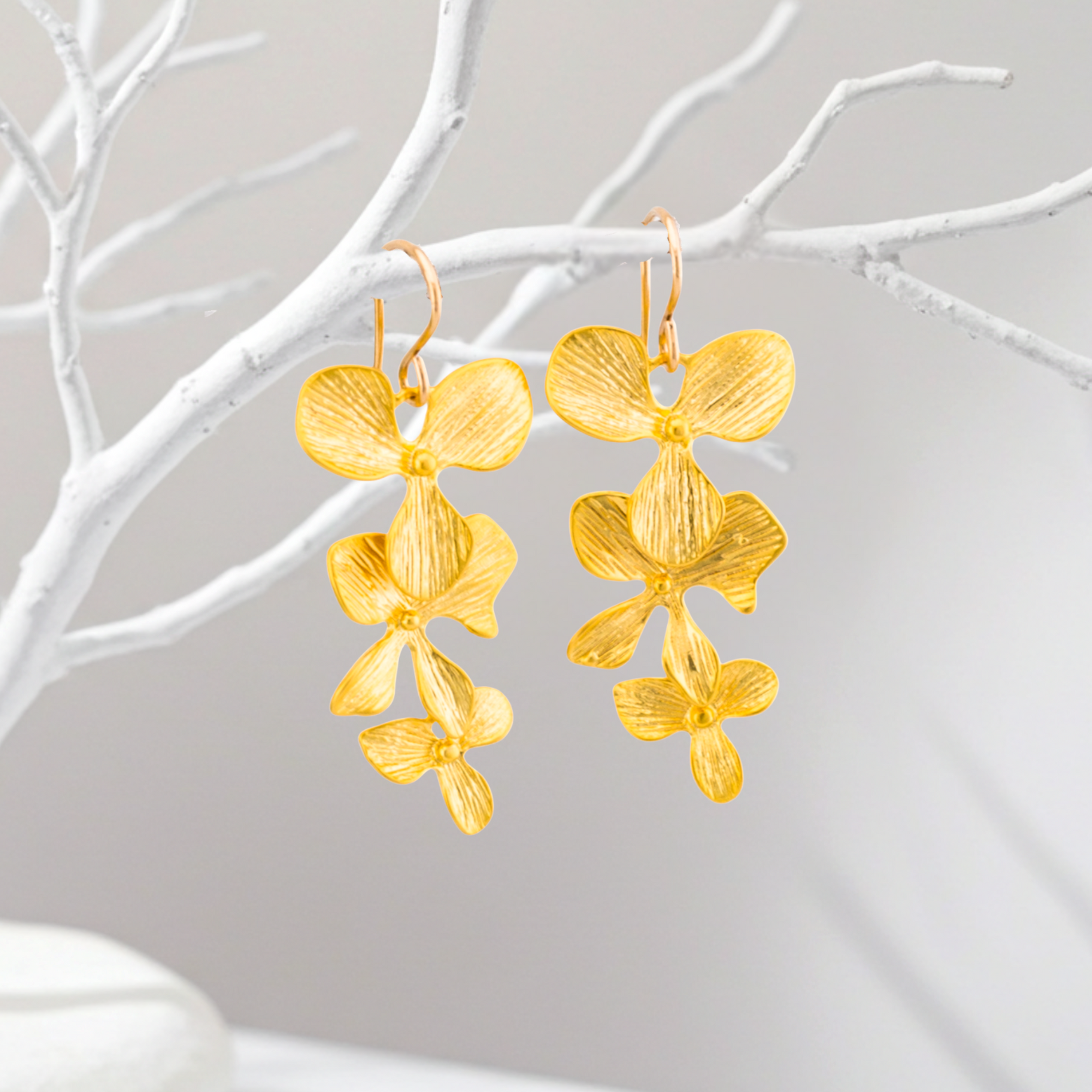 Trio Orchid Flower Earrings