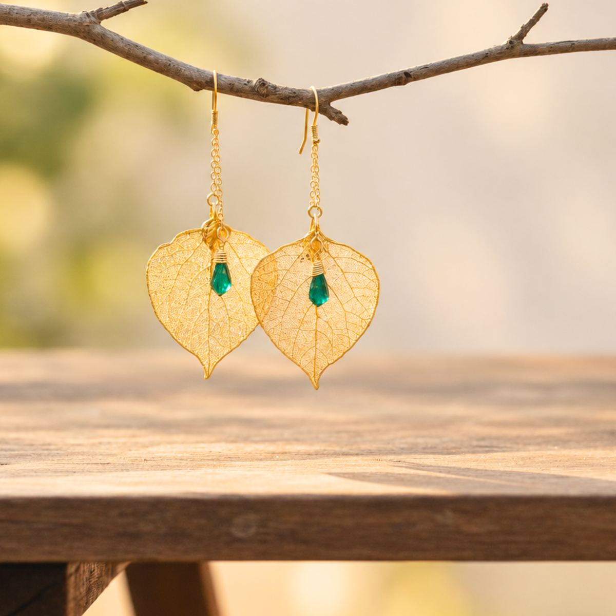 Real Leaf Earrings with Custom Birthstone