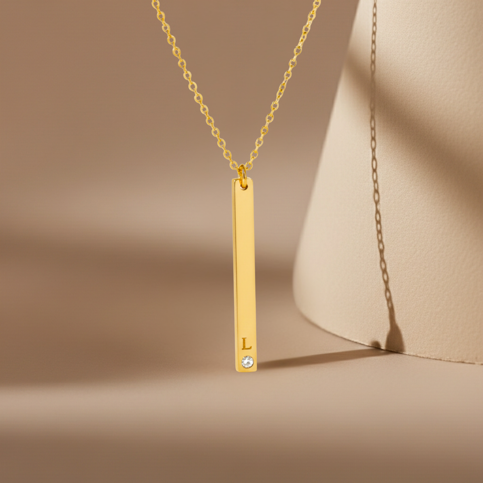 Long Skinny Vertical Bar Necklace With Crystal Diamond