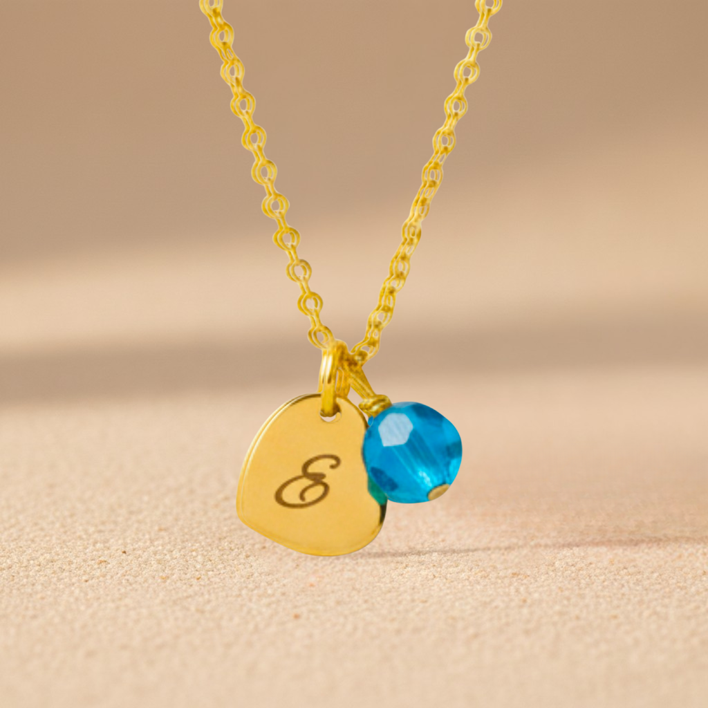 Initial Heart and Birthstone  Necklace