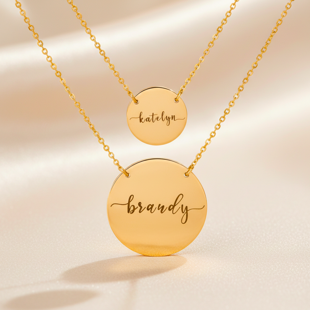 Personalized Large Circle Name Necklace, 1-inch Disc