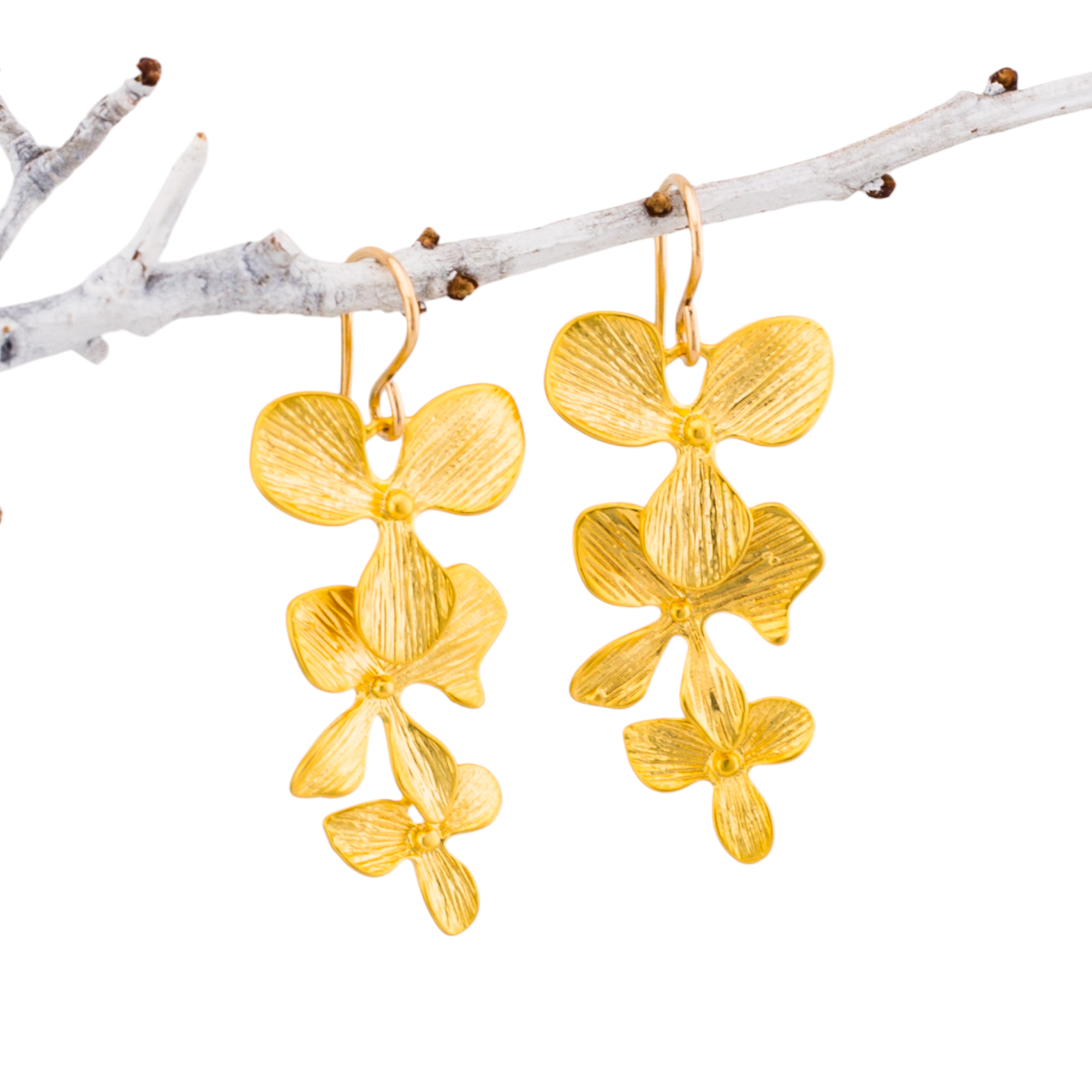 Floral Trio Orchid Pendant Lariat Necklace with Wirewrapped Birthstone