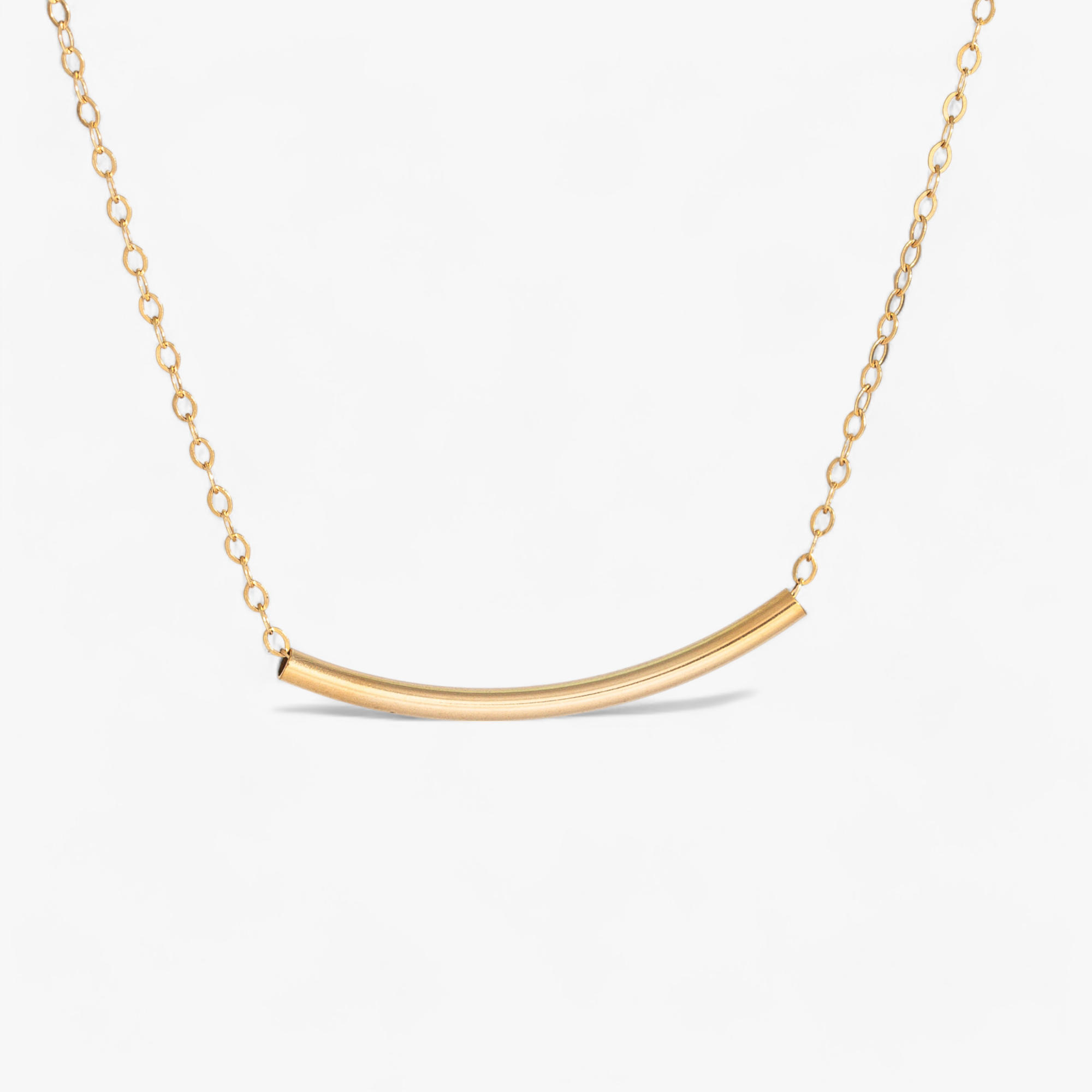 Dainty Curve Tube Bar Necklace, 1.25" Bar