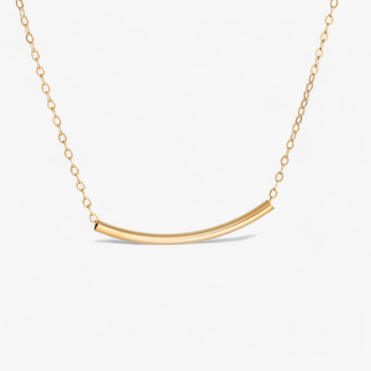 Dainty Curve Tube Bar Necklace, 1.25" Bar