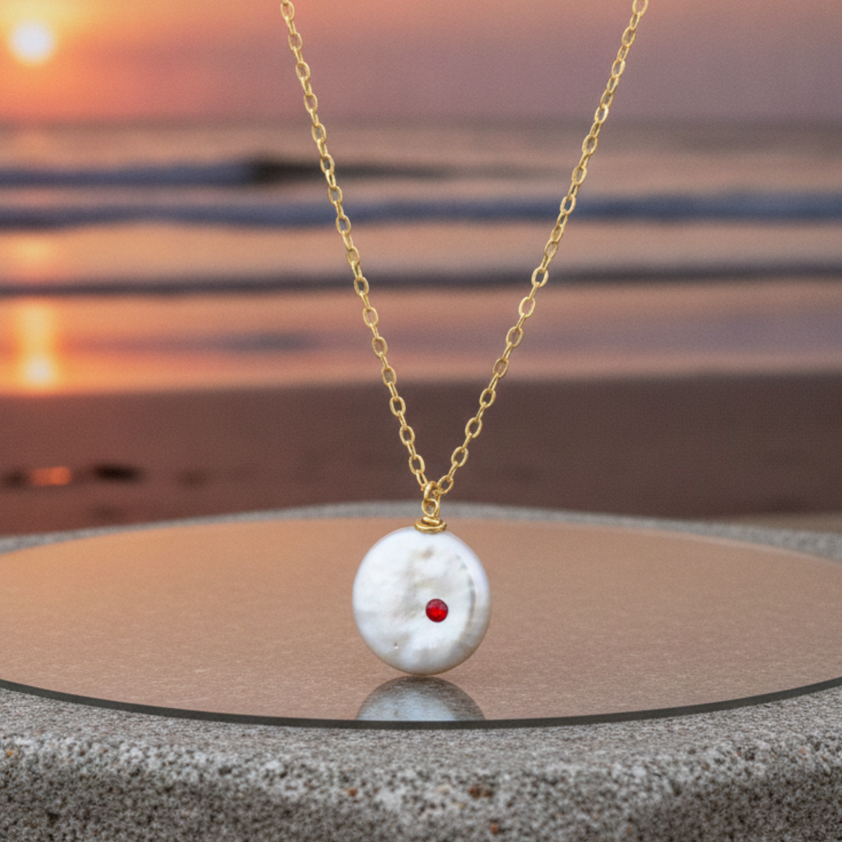 Custom Birthstone on Coin Pearl Necklace