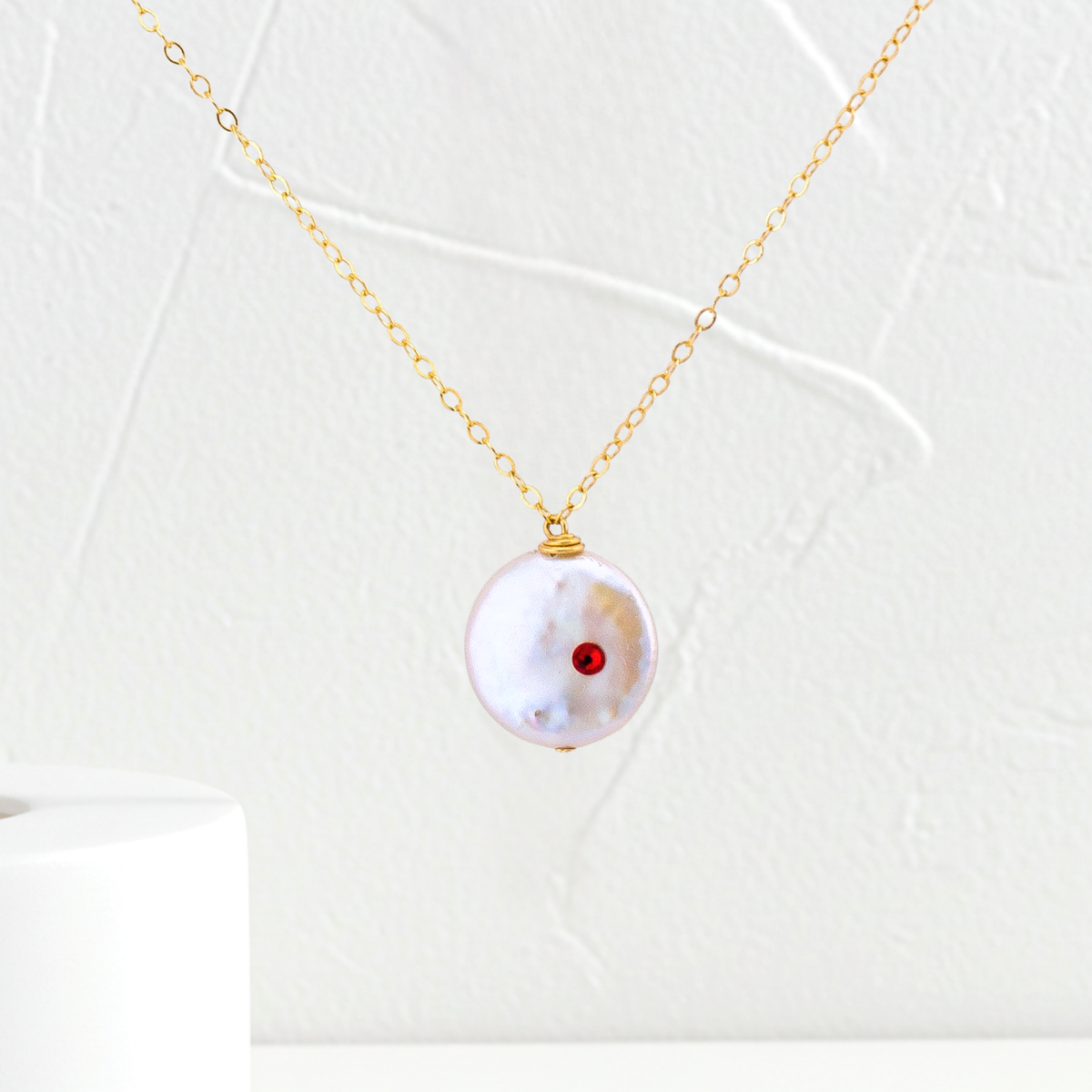 Custom Birthstone on Coin Pearl Necklace