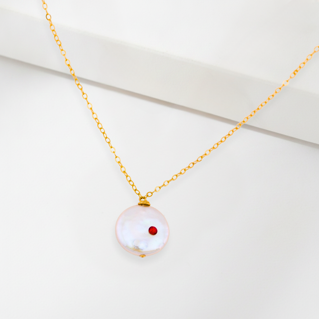 Custom Birthstone on Coin Pearl Necklace