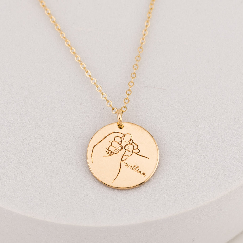 Mom and Child Holding Hands Necklace, 5/8" Disc