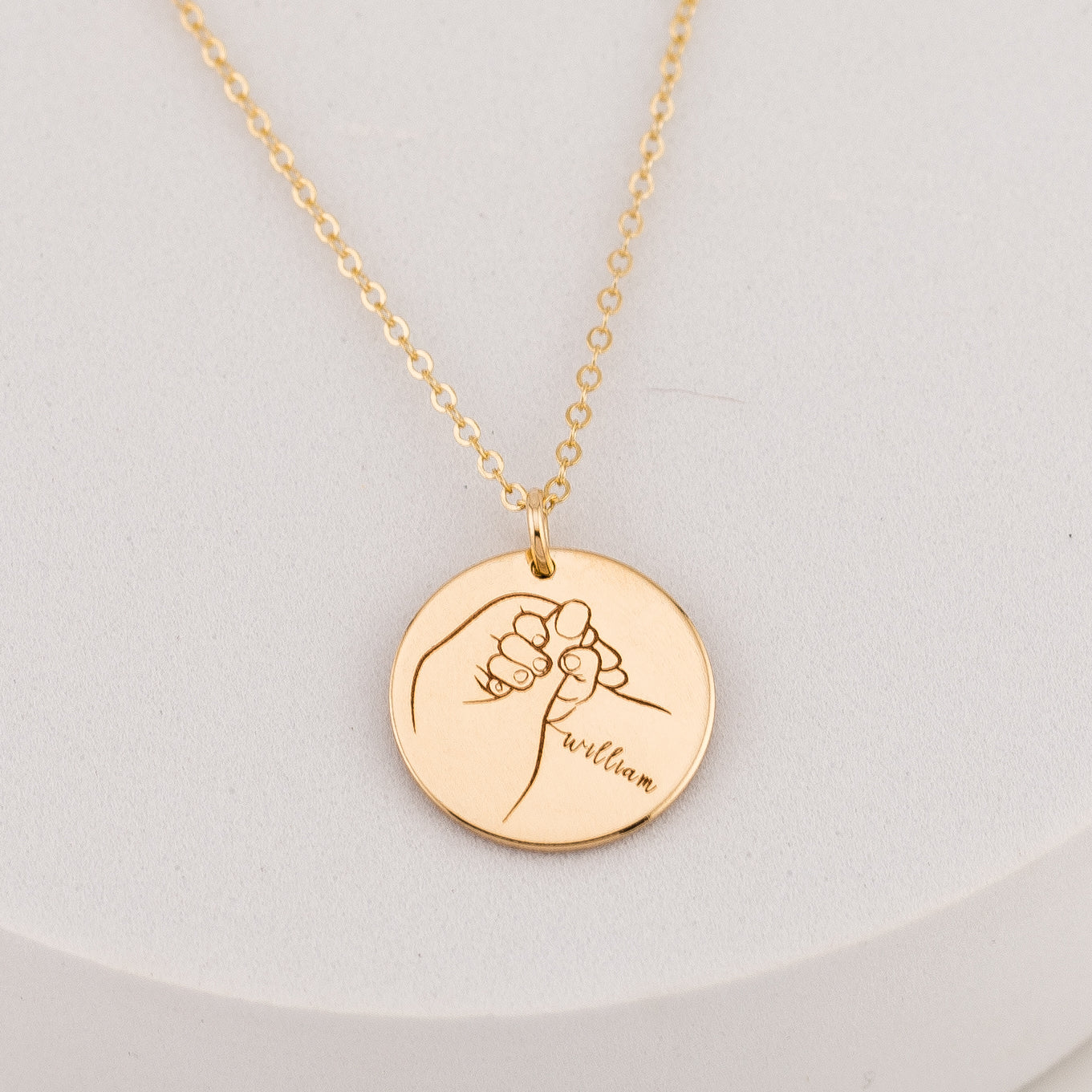 Mom and Child Holding Hands Necklace, 5/8" Disc