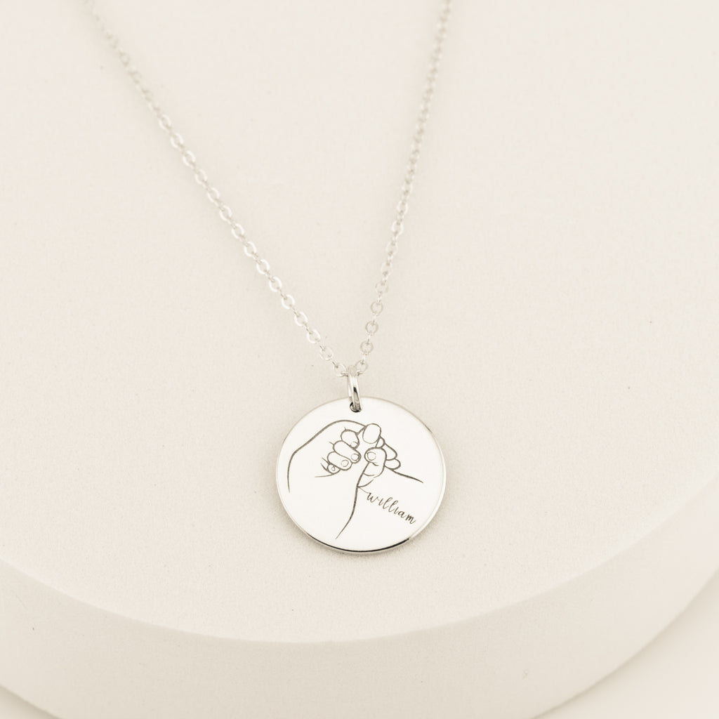 Mom and Child Holding Hands Necklace, 5/8" Disc