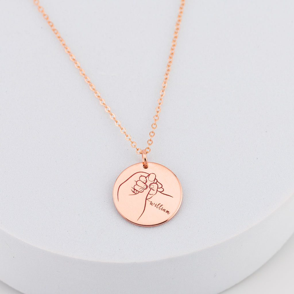 Mom and Child Holding Hands Necklace, 5/8" Disc