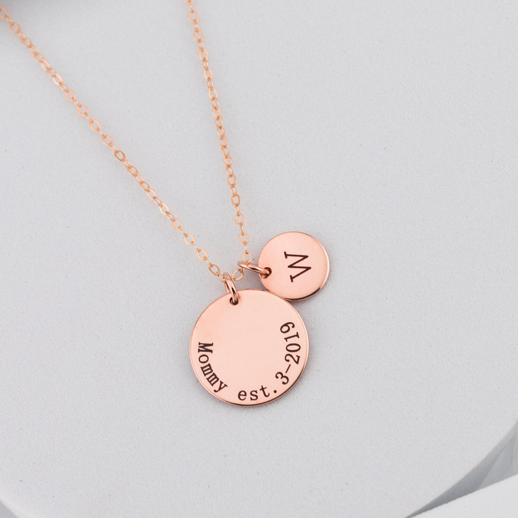 Personalized New Mom Circle Necklace, 5/8" and 3/8" Discs