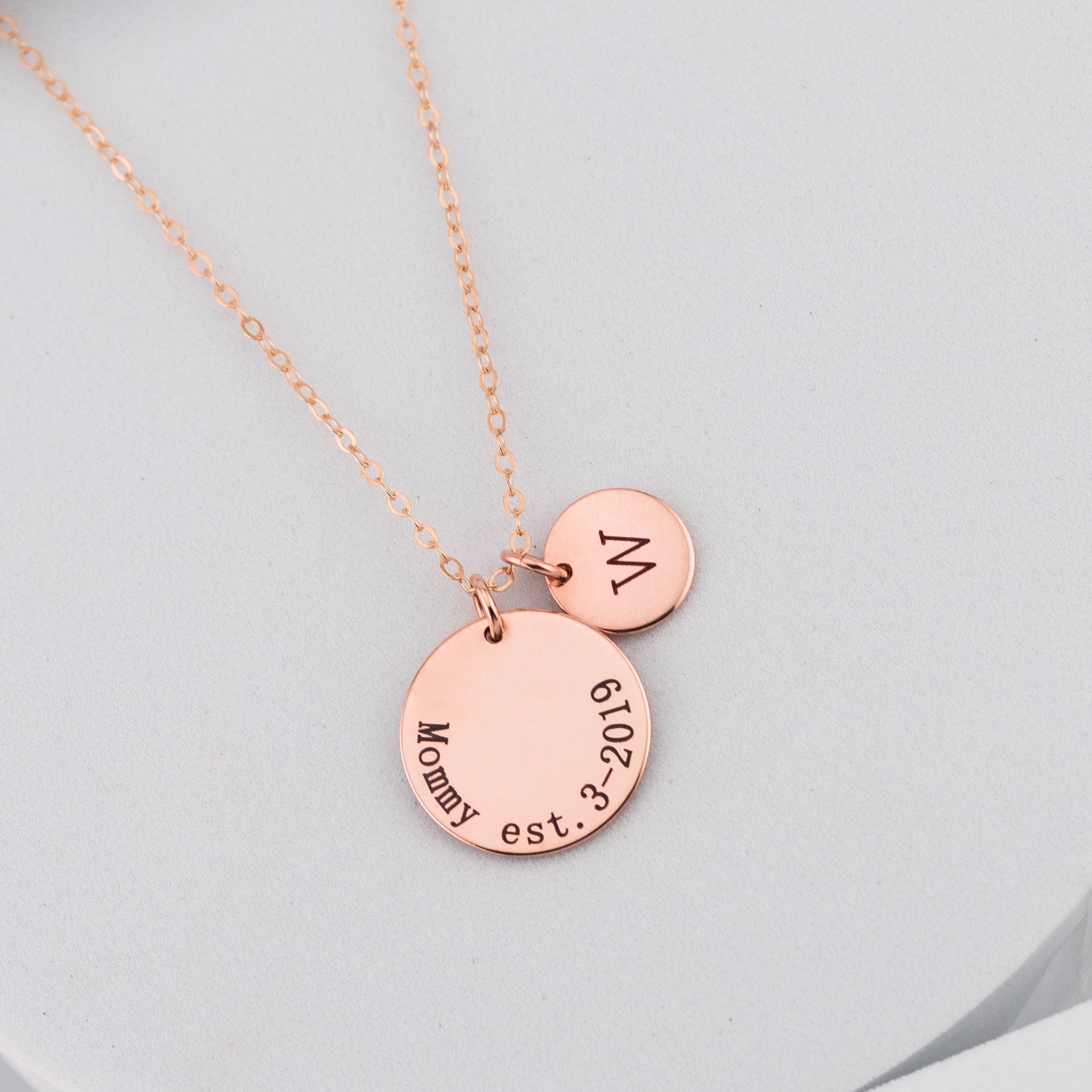 Personalized New Mom Circle Necklace, 5/8" and 3/8" Discs