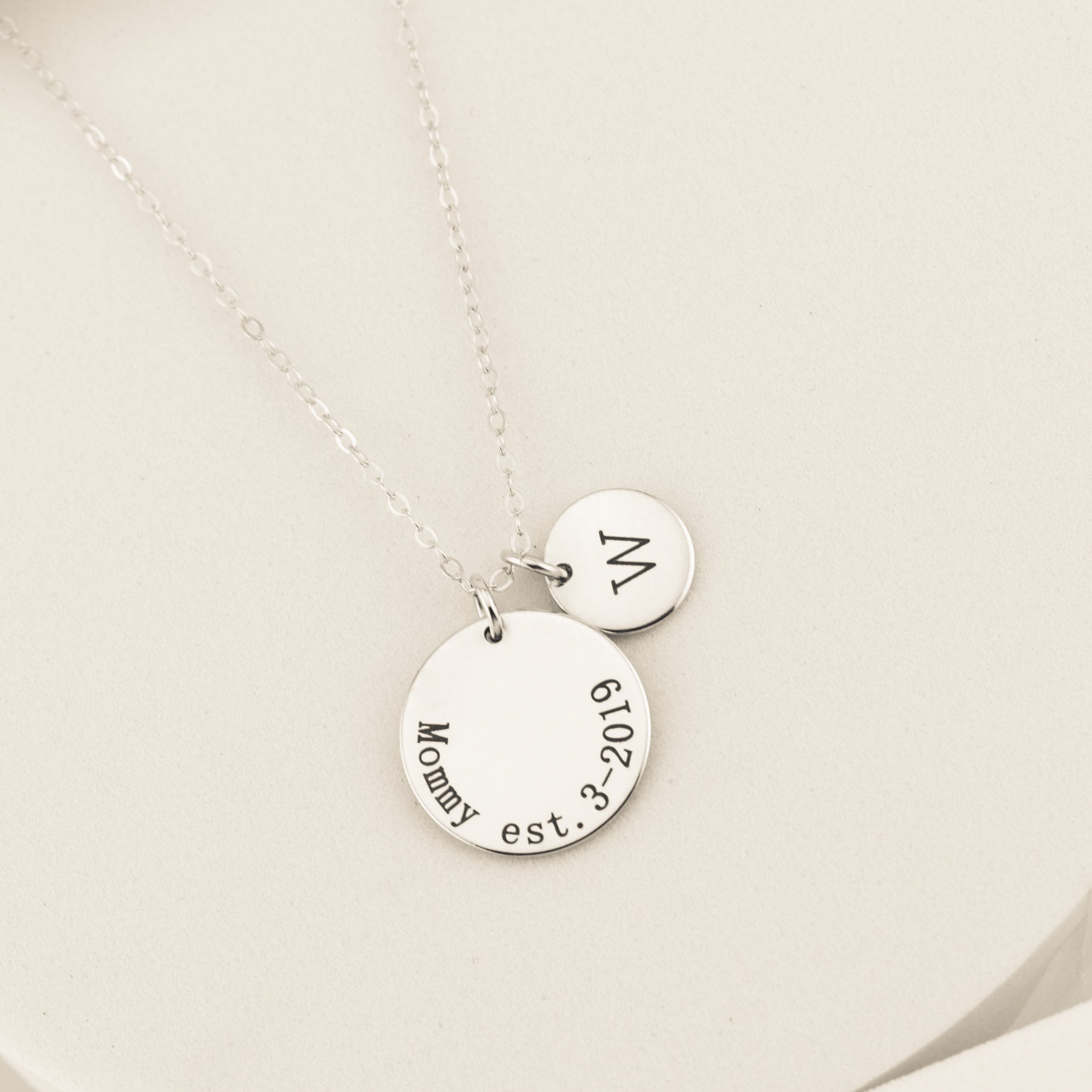 Personalized New Mom Circle Necklace, 5/8" and 3/8" Discs