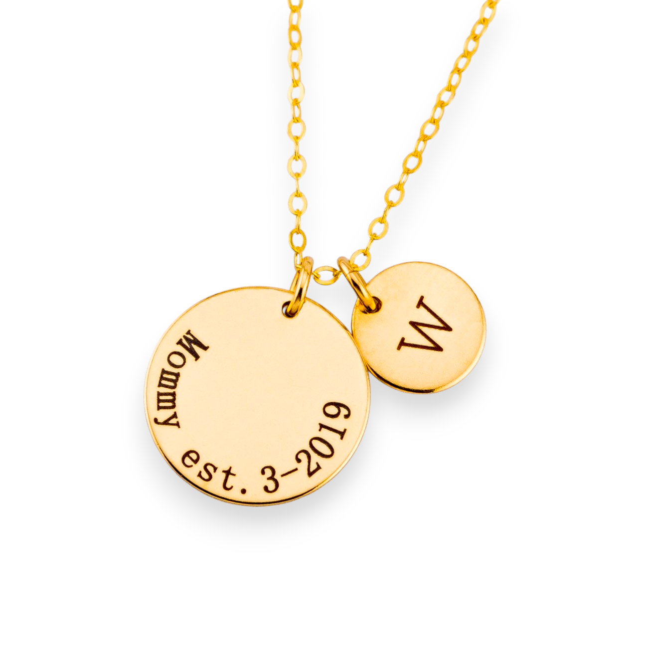 Personalized New Mom Circle Necklace, 5/8" and 3/8" Discs