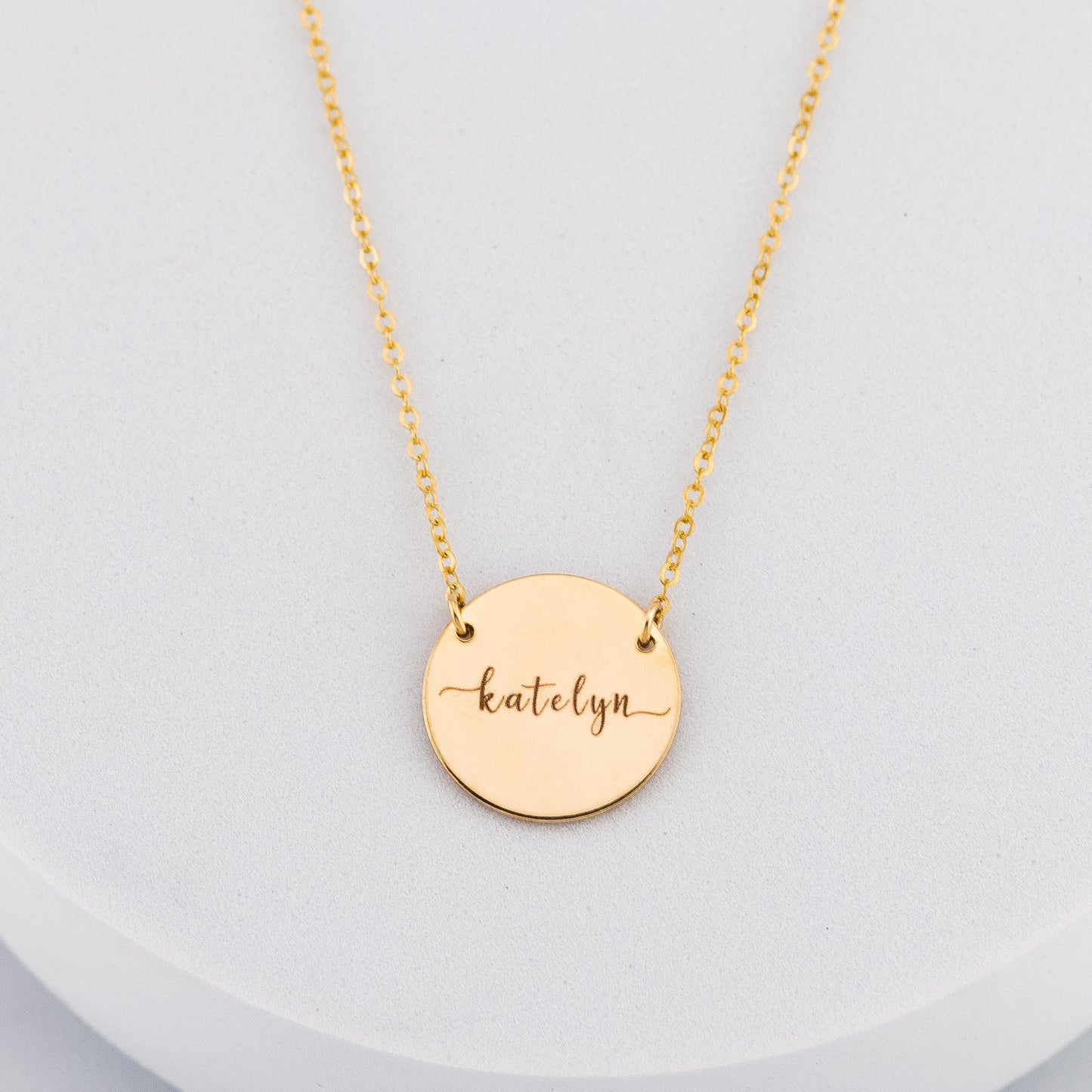 Engraved Disc Pendant Necklace, 5/8" Disc