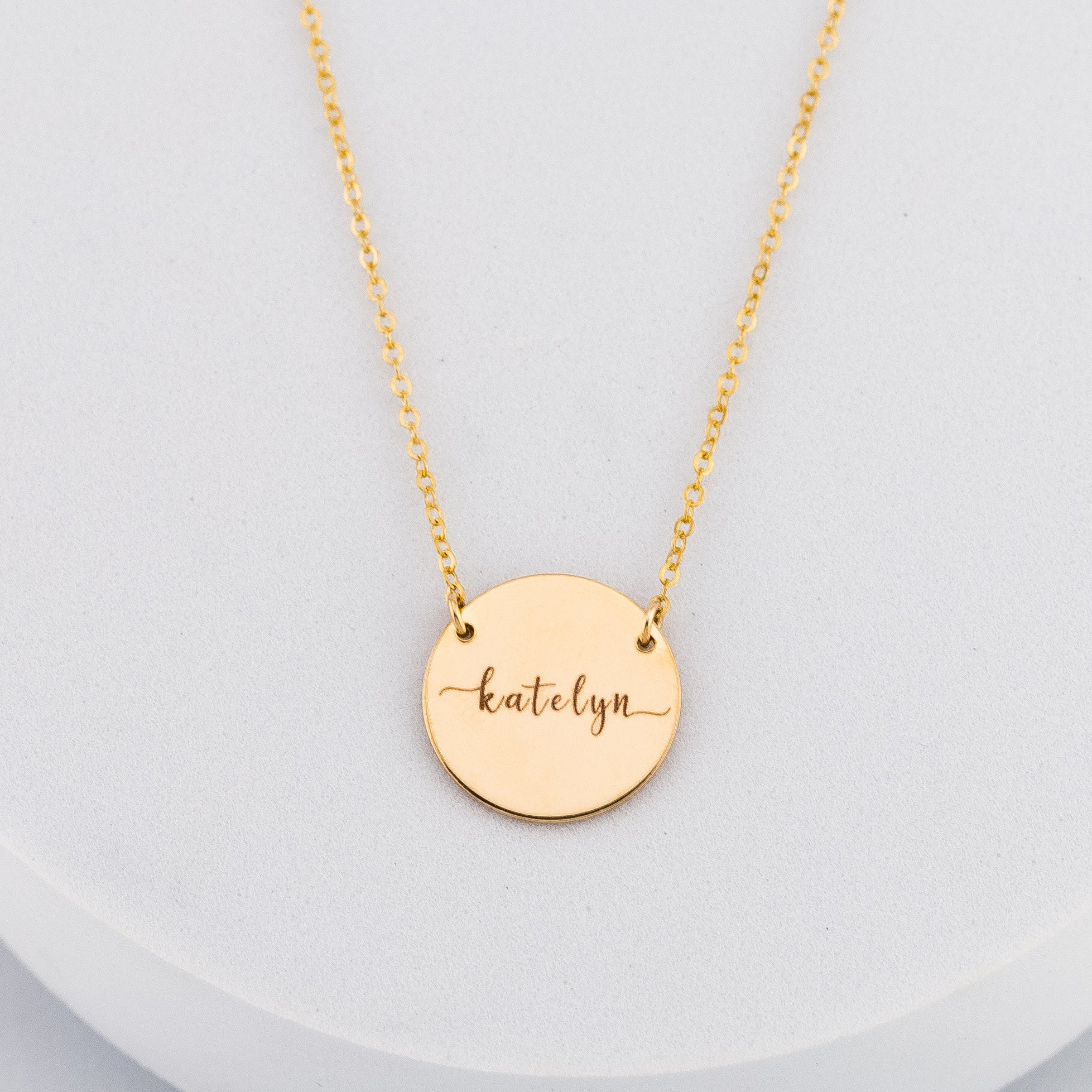 Engraved Disc Pendant Necklace, 5/8" Disc