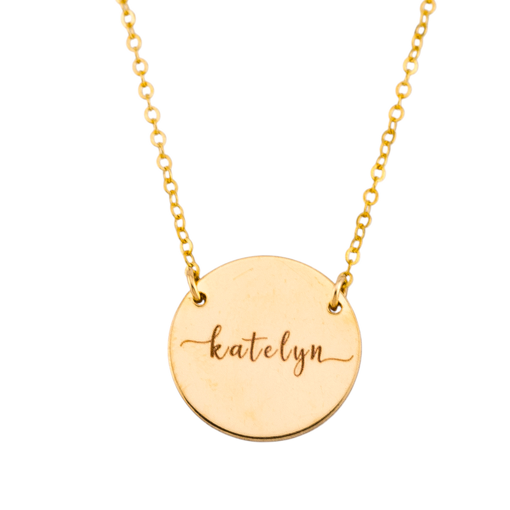 Engraved Disc Pendant Necklace, 5/8" Disc