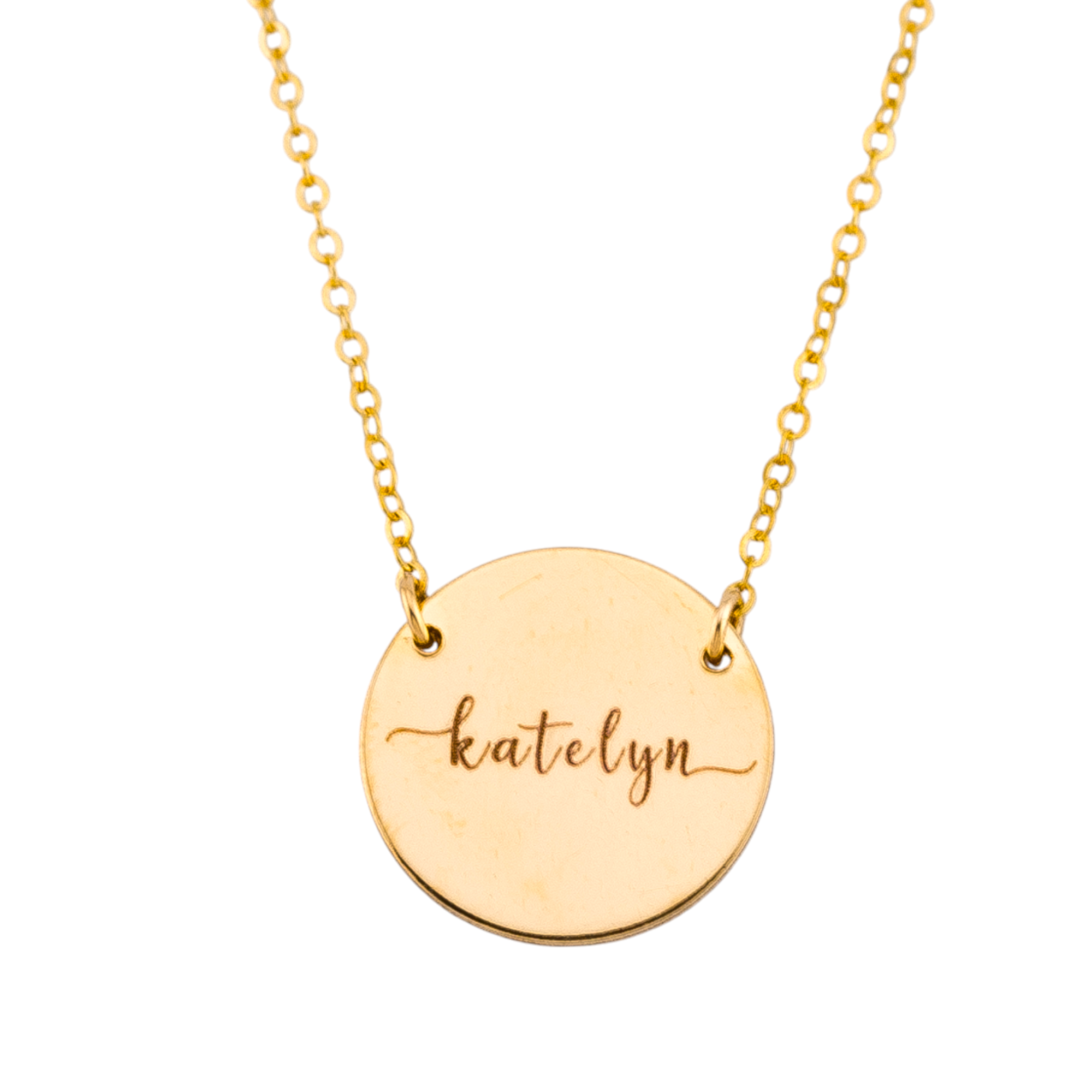 Engraved Disc Pendant Necklace, 5/8" Disc