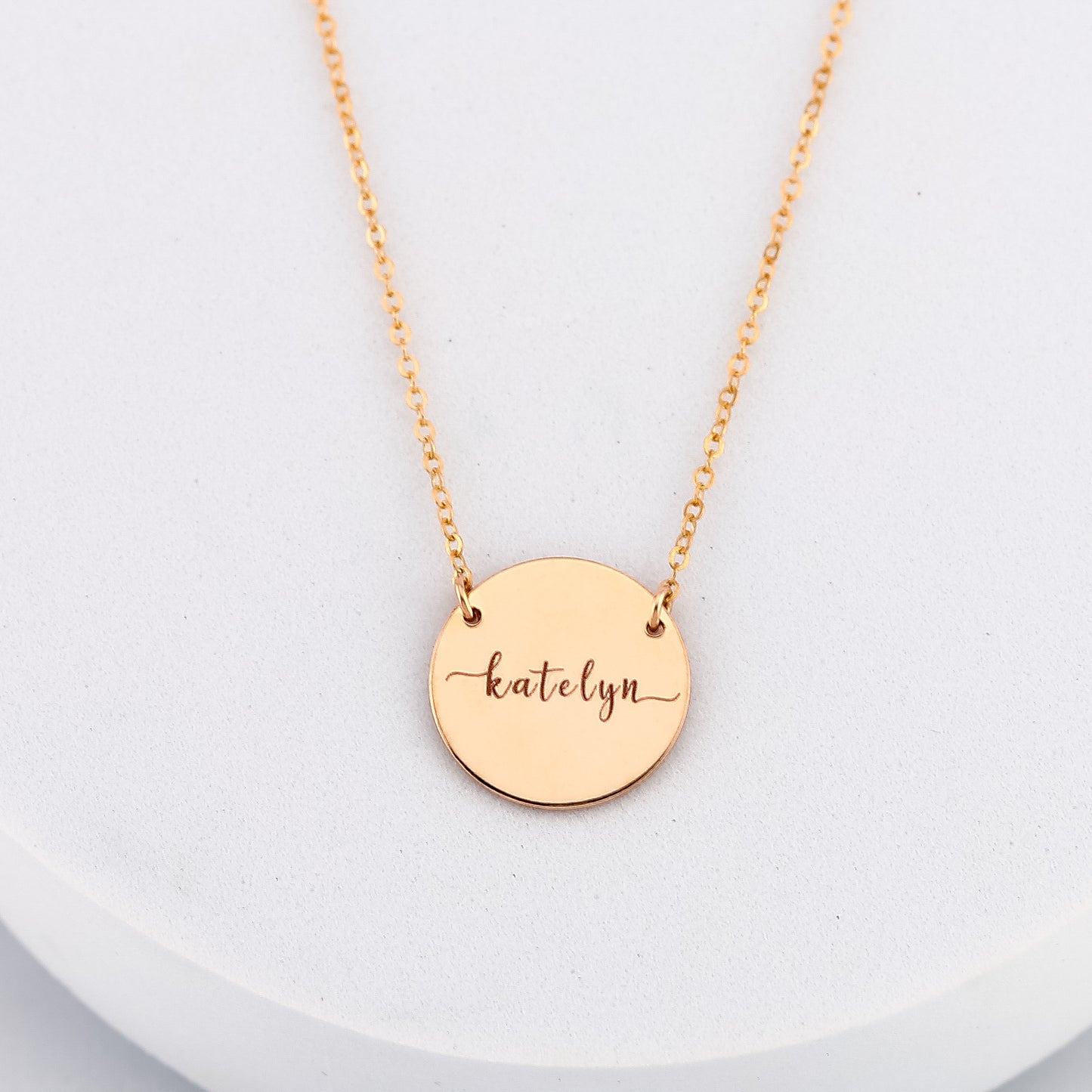 Engraved Disc Pendant Necklace, 5/8" Disc