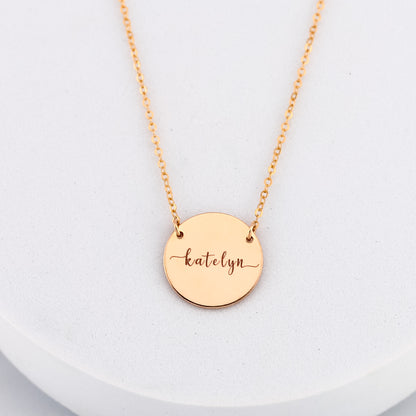 Engraved Disc Pendant Necklace, 5/8" Disc
