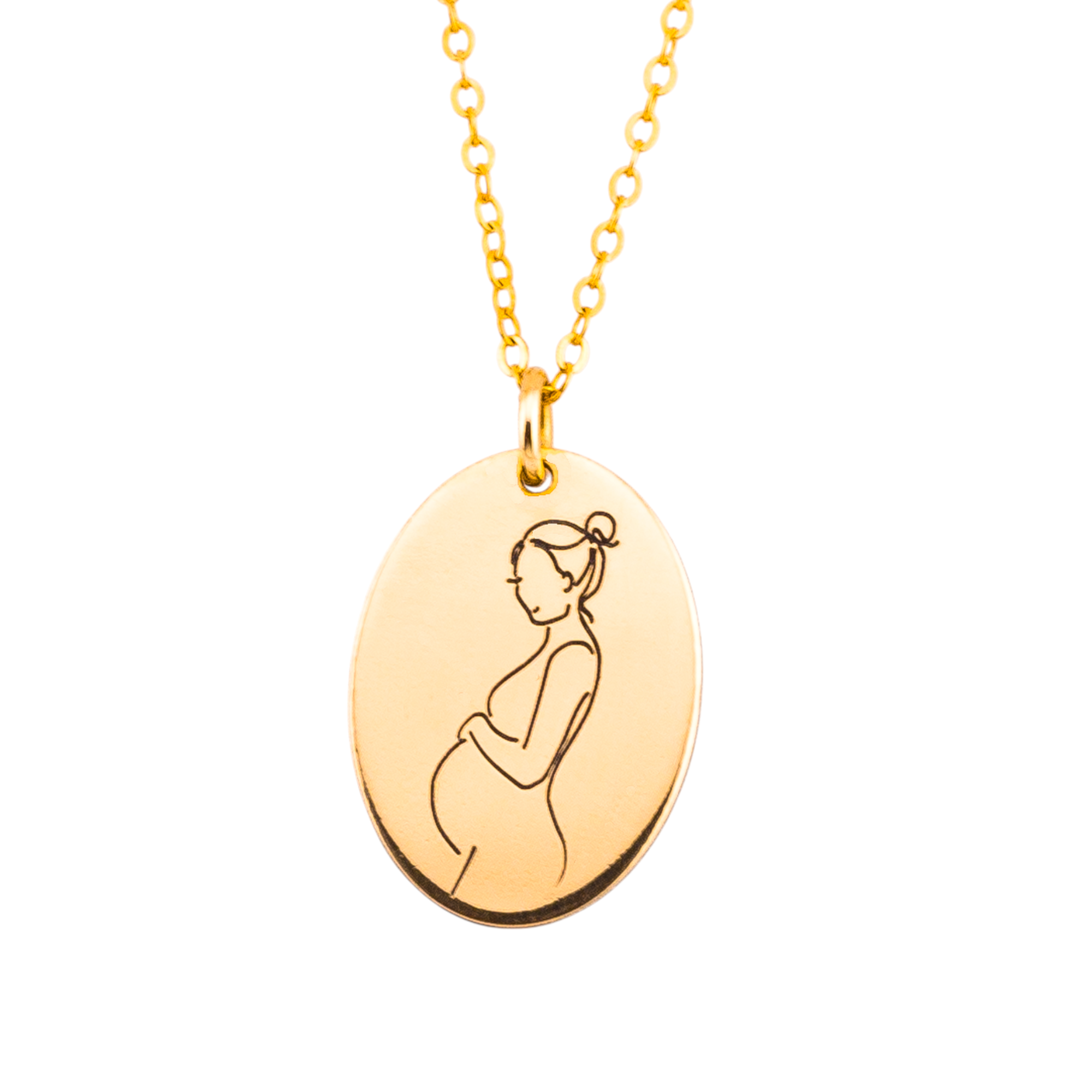Mother  Oval Disc Pendant Sketch Necklace