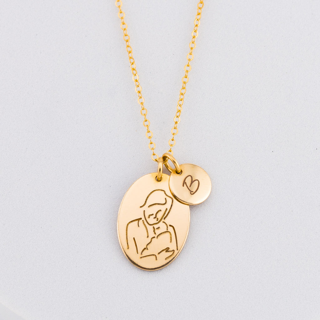 Grandmother Oval Disc Pendant Sketch Necklace