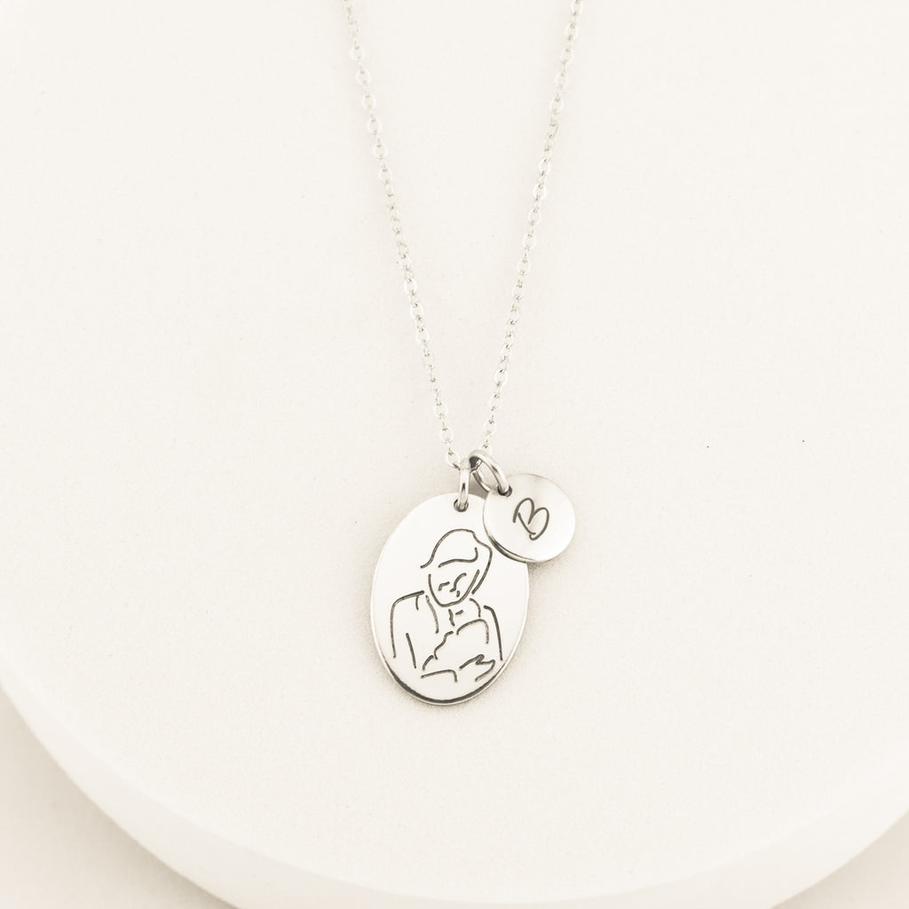 Grandmother Oval Disc Pendant Sketch Necklace