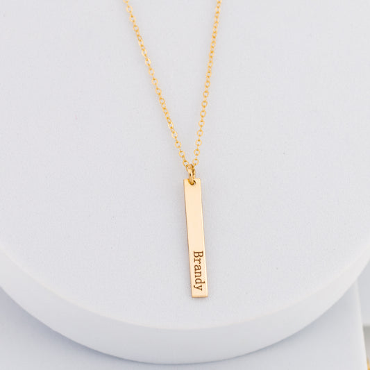 Short Skinny Vertical Bar Necklace, 1" Bar