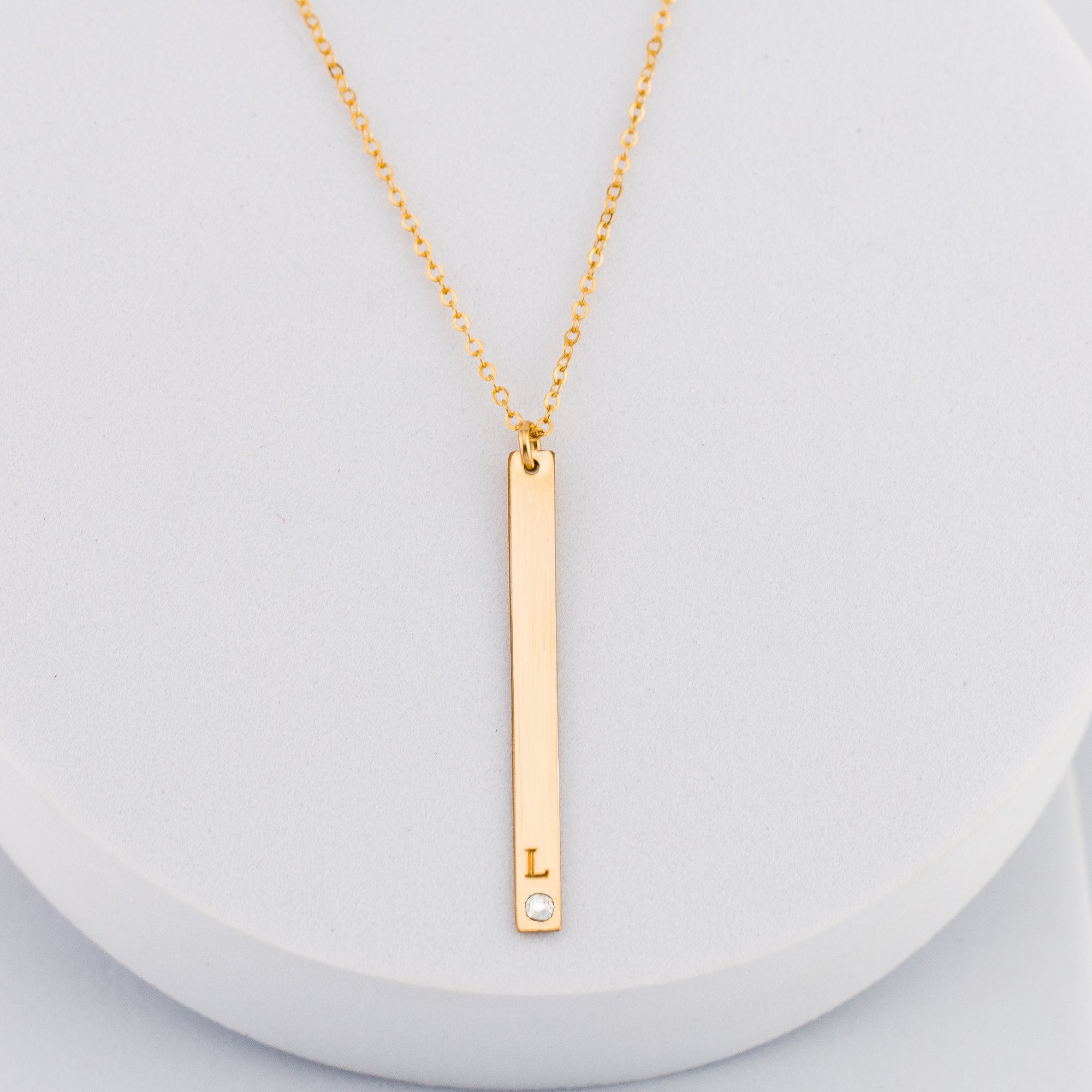 Long Skinny Vertical Bar Necklace With Crystal Diamond