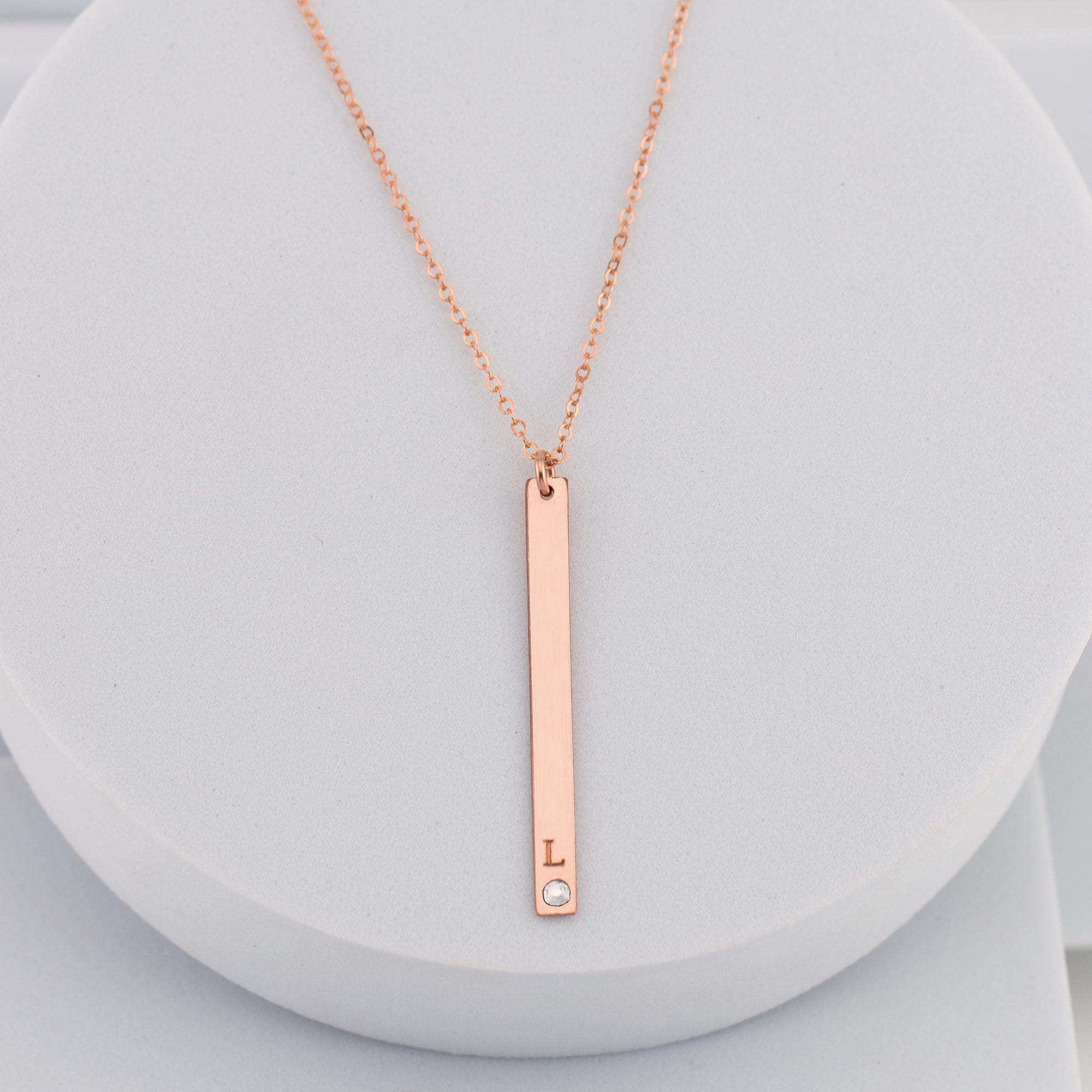 Long Skinny Vertical Bar Necklace With Crystal Diamond