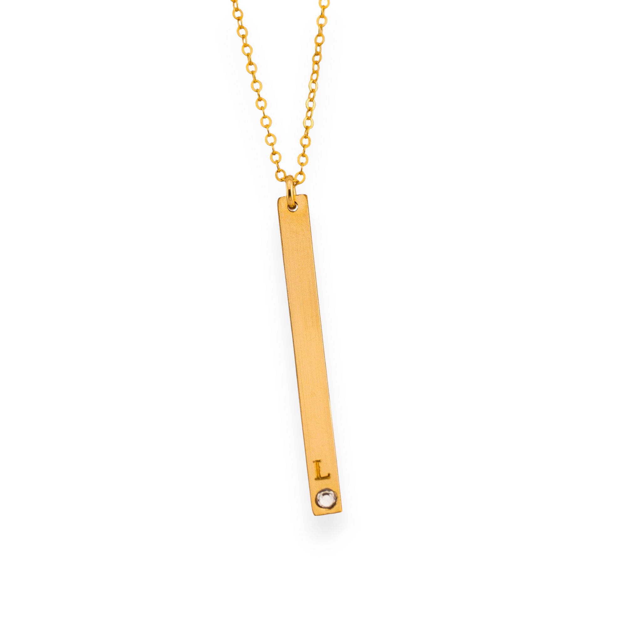 Long Skinny Vertical Bar Necklace With Crystal Diamond