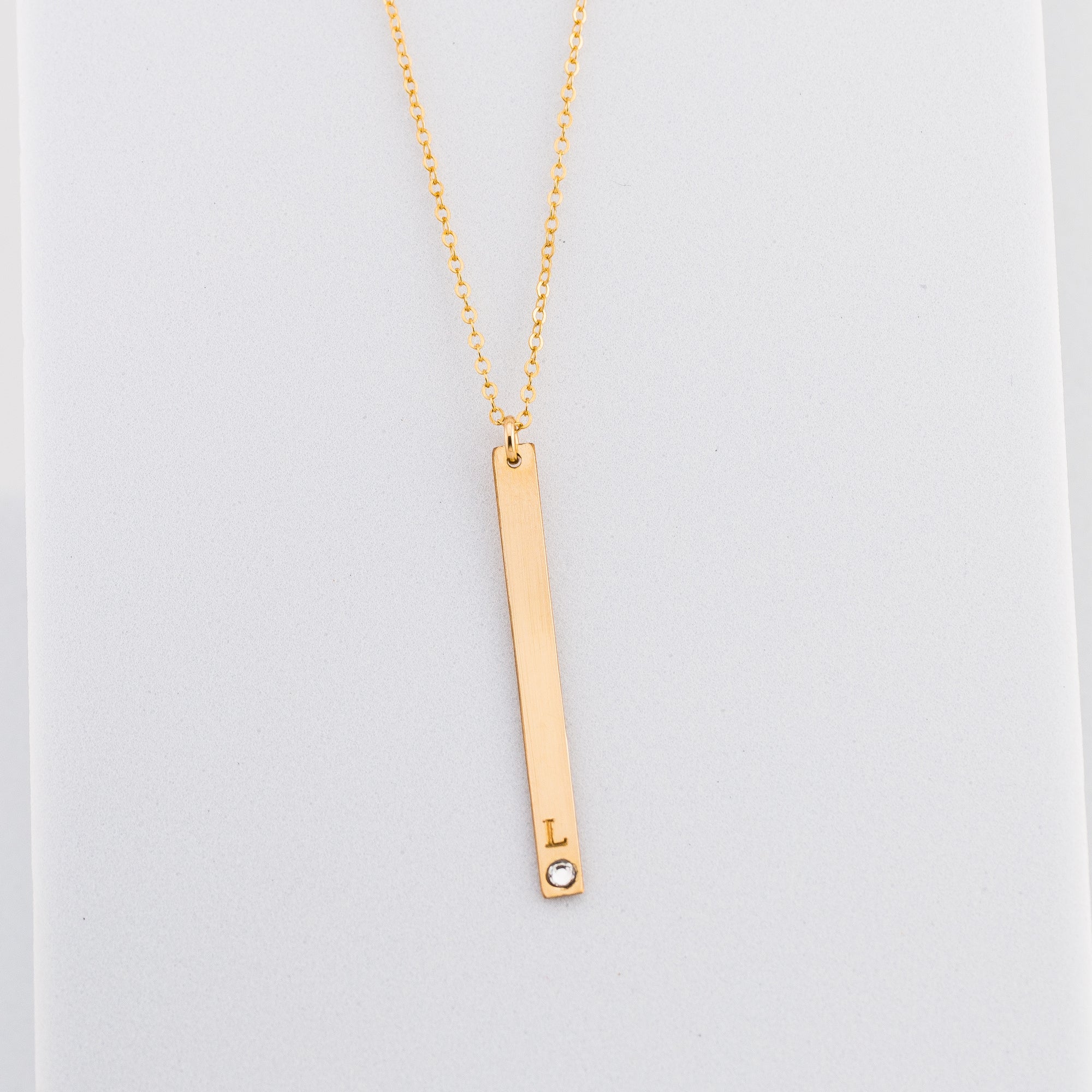 Long Skinny Vertical Bar Necklace With Crystal Diamond