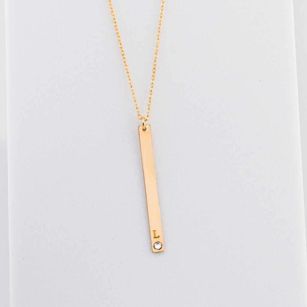 Long Skinny Vertical Bar Necklace With Crystal Diamond