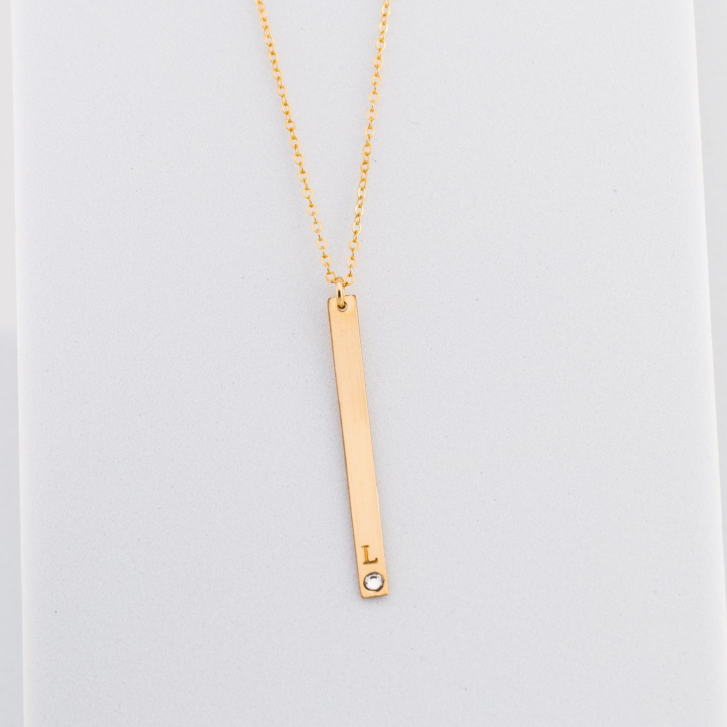 Long Skinny Vertical Bar Necklace With Crystal Diamond