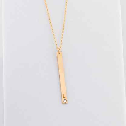 Long Skinny Vertical Bar Necklace With Crystal Diamond