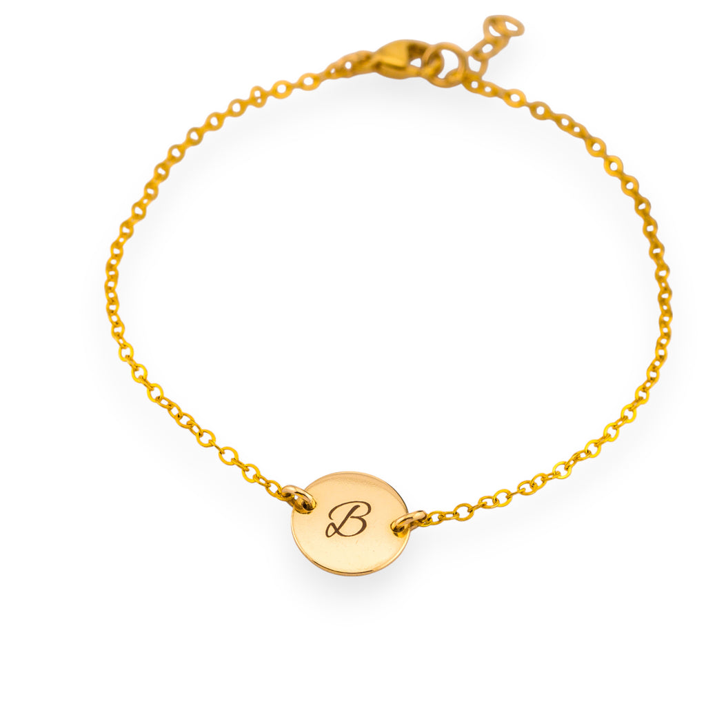 Customized Initial Circle Disc Bracelet, 7/16-inch Disc
