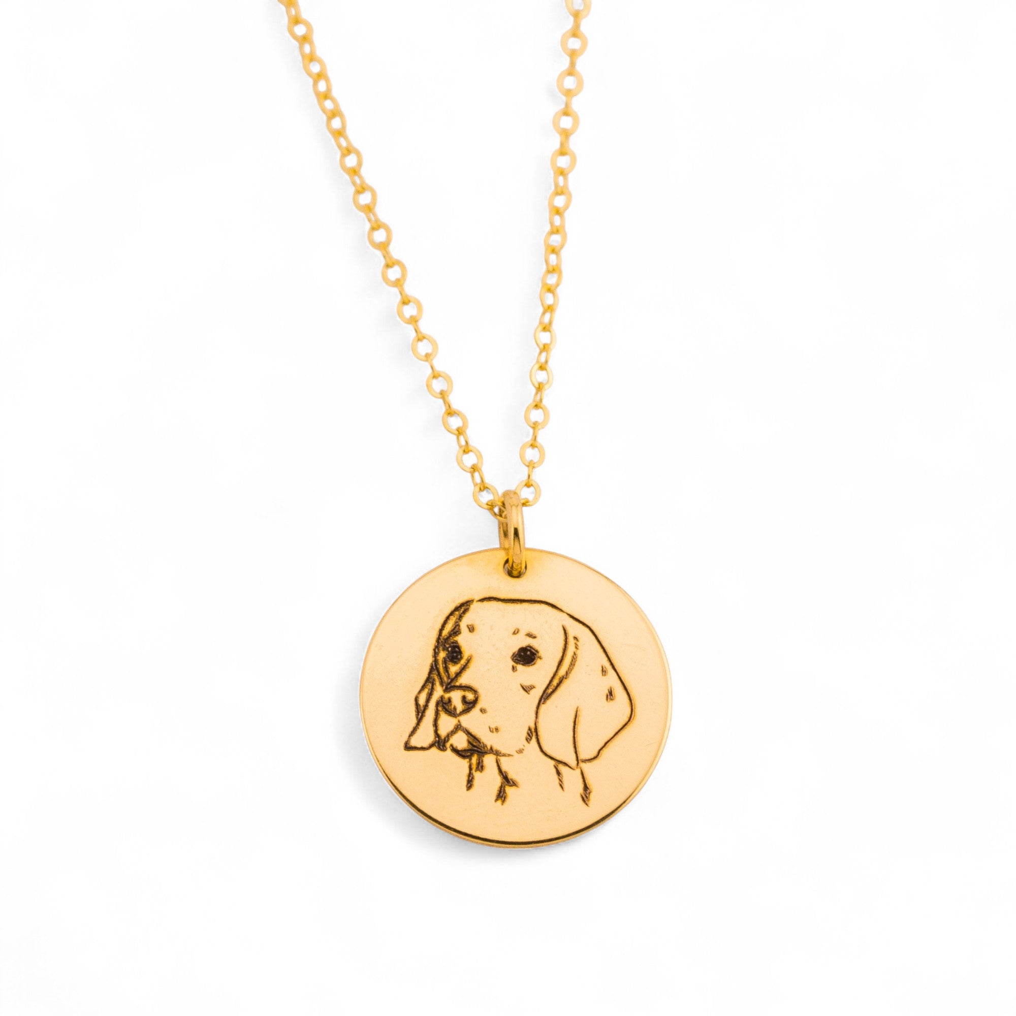 Personalized Dog Face Outline Pendant Necklace, 5/8" Disc